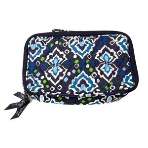 Vera Bradley Travel Case Ink Blue Makeup Travel Double Zipper Case